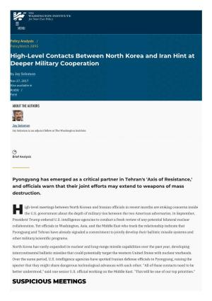 High-Level Contacts Between North Korea and Iran Hint at Deeper Military Cooperation by Jay Solomon