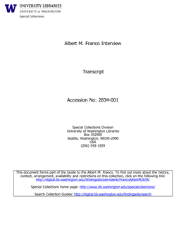 Albert M. Franco Interview Transcript Accession No: 2834-001