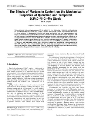 The Effects of Martensite Content on the Mechanical Properties of Quenched and Tempered 0.2%C-Ni-Cr-Mo Steels John M