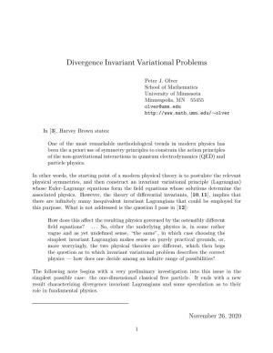 Divergence Invariant Variational Problems
