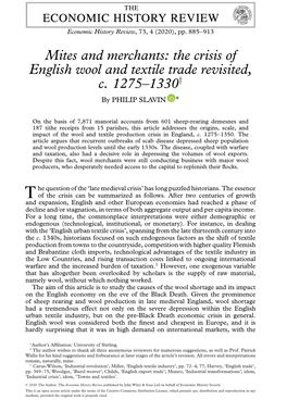 The Crisis of English Wool and Textile Trade Revisited, C. 1275–1330† ∗ by PHILIP SLAVIN