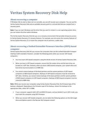 Veritas System Recovery Disk Help
