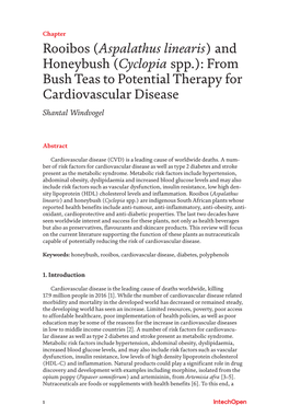 Rooibos (Aspalathus Linearis) and Honeybush (Cyclopia Spp.): from Bush Teas to Potential Therapy for Cardiovascular Disease Shantal Windvogel