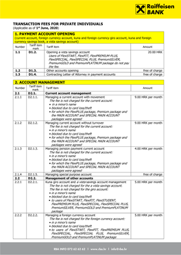 Transaction Fees for Private Individuals 1. Payment