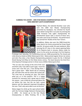 2005 Star Mazda Champion Raphael Matos Wins 2008 Indy Lights Championship