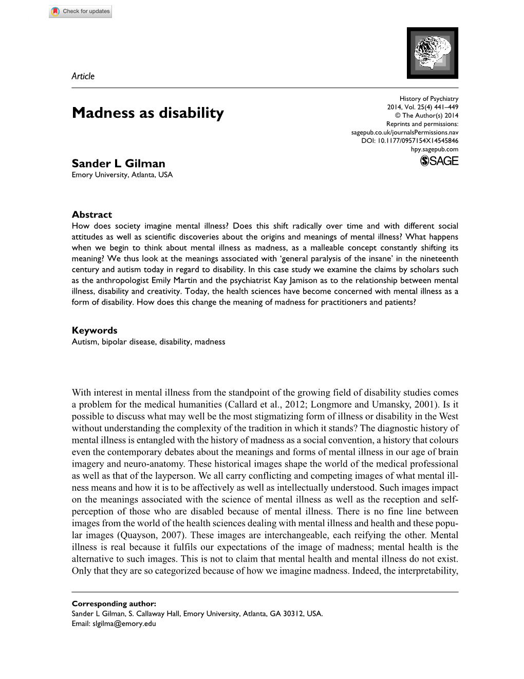 Madness As Disability