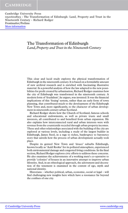 The Transformation of Edinburgh: Land, Property and Trust in the Nineteenth Century - Richard Rodger Frontmatter/Prelims More Information