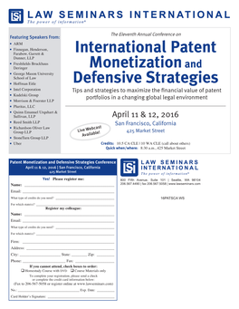 International Patent Monetizationand Defensive Strategies