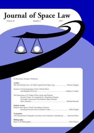 Journal of Space Law Volume 41 Number 2 2017