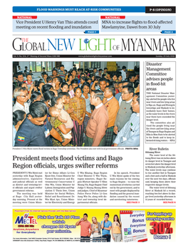 President Meets Flood Victims and Bago Region Officials, Urges Swifter