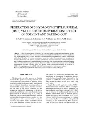 (Hmf) Via Fructose Dehydration: Effect of Solvent and Salting-Out