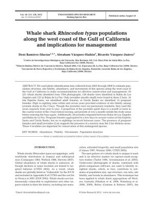 Whale Shark Rhincodon Typus Populations Along the West Coast of the Gulf of California and Implications for Management