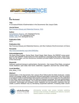 A Conceptual Model of Sedimentation in the Sacramento–San Joaquin Delta