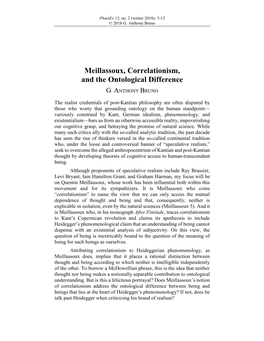 Meillassoux, Correlationism, and the Ontological Difference G