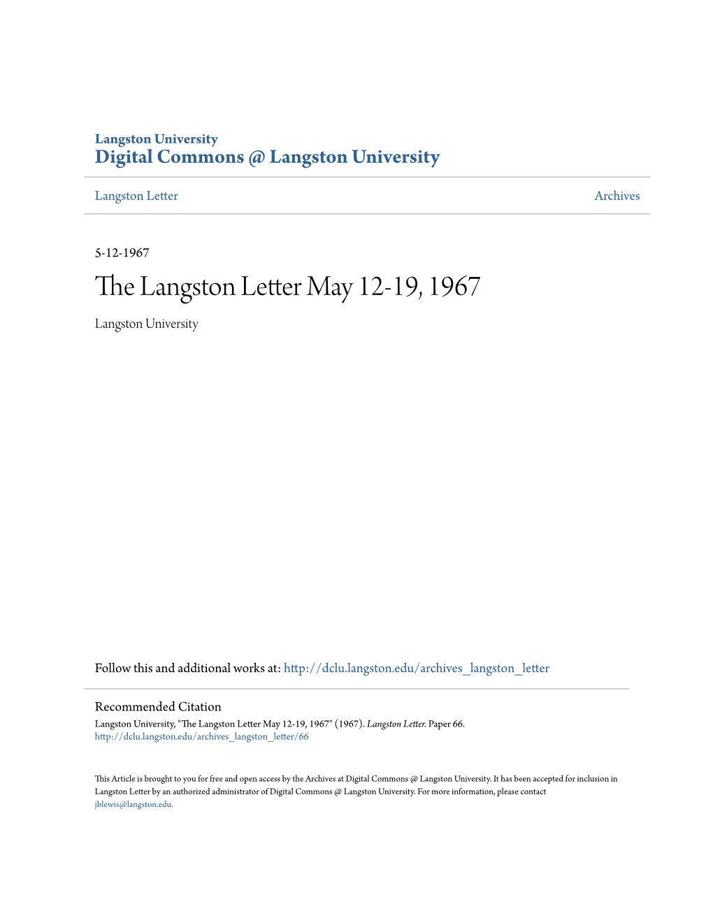 The Langston Letter May 12-19, 1967 Langston University