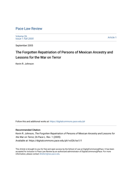 The Forgotten Repatriation of Persons of Mexican Ancestry and Lessons for the War on Terror