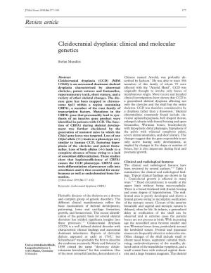 Review Article Cleidocranial Dysplasia: Clinical and Molecular Genetics