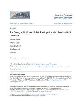 The Genographic Project Public Participation Mitochondrial DNA Database