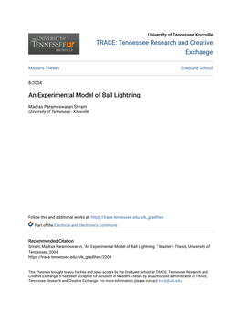 An Experimental Model of Ball Lightning