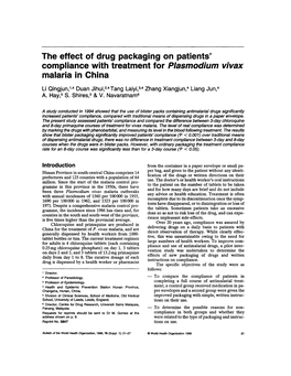 The Effect of Drug Packaging on Patients' Compliance with Treatment