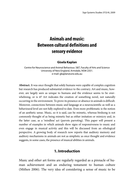 Animals and Music: Between Cultural Definitions and Sensory Evidence