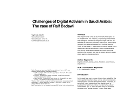 Challenges of Digital Activism in Saudi Arabia: the Case of Raif Badawi