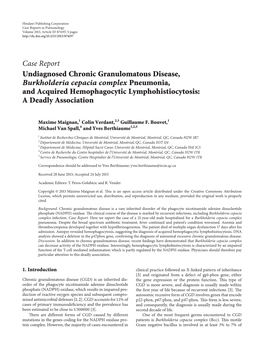 Case Report Undiagnosed Chronic Granulomatous Disease, Burkholderia Cepacia Complex Pneumonia, and Acquired Hemophagocytic Lymphohistiocytosis: a Deadly Association