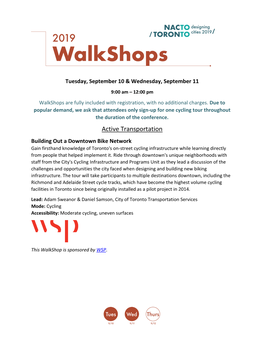 9:00 Am – 12:00 Pm Walkshops Are Fully Included with Registration, with No Additional Charges