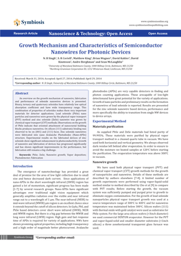 Growthmechanismand Characteristics of Semiconductor Nanowires For
