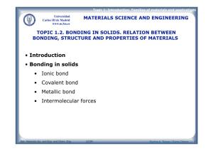 Introduction • Bonding in Solids • Ionic Bond • Covalent Bond • Metallic Bond • Intermolecular Forces