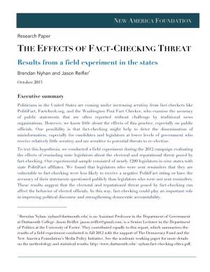 THE EFFECTS of FACT-CHECKING THREAT Results from a Field Experiment in the States