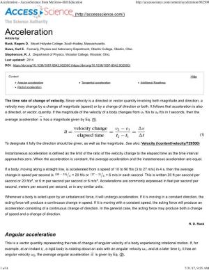Angular Acceleration Tangential Acceleration Additional Readings Radial Acceleration