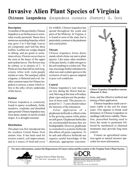 Invasive Alien Plant Species of Virginia Chinese Lespedeza (Lespedeza Cuneata (Dumont) G
