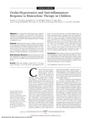 Ocular-Hypertensive and Anti-Inflammatory Response to Rimexolone Therapy in Children