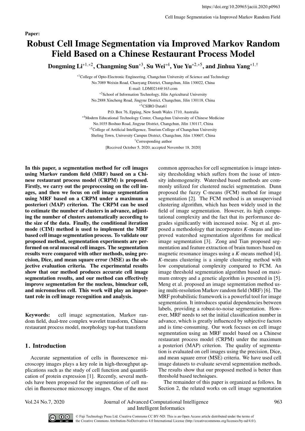 Robust Cell Image Segmentation Via Improved Markov Random Field