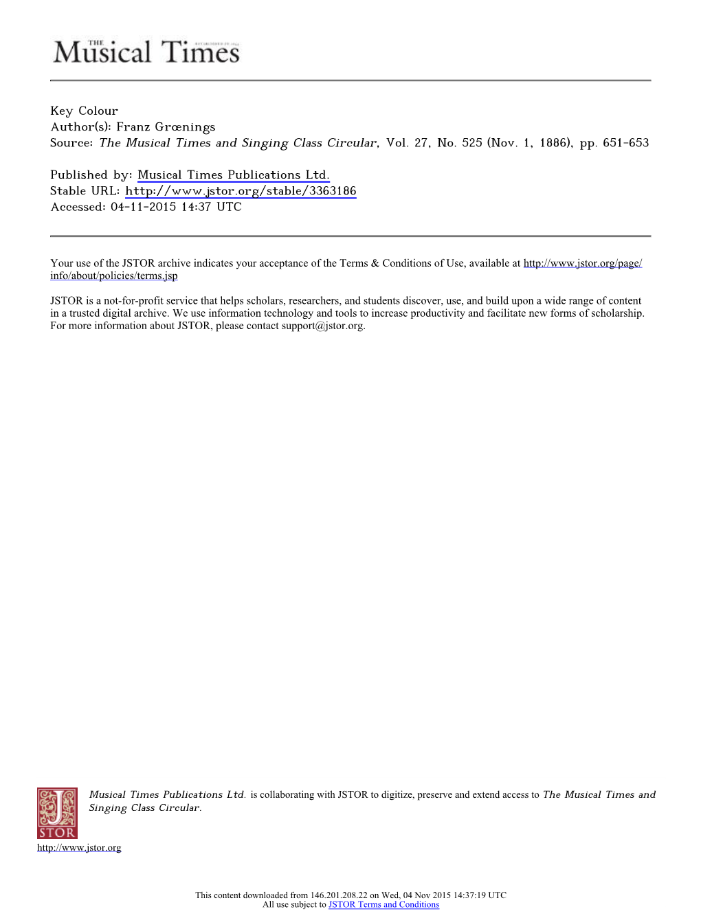 Key Colour Author(S): Franz Grœnings Source: the Musical Times and Singing Class Circular, Vol