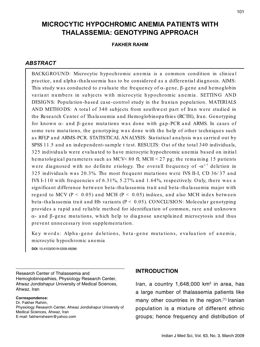 Microcytic Hypochromic Anemia Patients with Thalassemia: Genotyping Approach