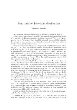 Fano Varieties; Iskovskih's Classification