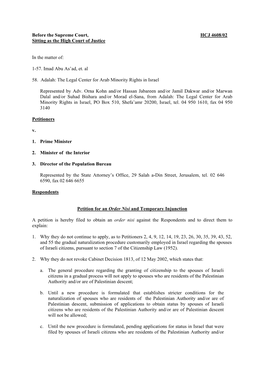 Before the Supreme Court, HCJ 4608/02 Sitting As the High Court of Justice