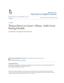 Thomas More Law Center V. Obama - Sixth Circuit Briefing Schedule United States Court of Appeals for the Sixth Circuit