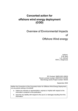 Overview of Environmental Impacts of Offshore Wind Energy
