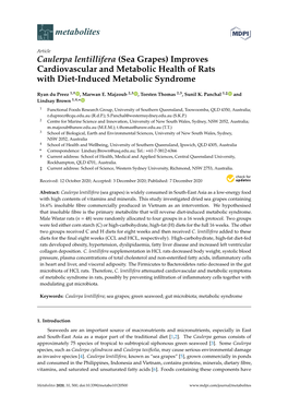 Caulerpa Lentillifera (Sea Grapes) Improves Cardiovascular and Metabolic Health of Rats with Diet-Induced Metabolic Syndrome