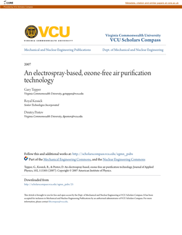 An Electrospray-Based, Ozone-Free Air Purification Technology Gary Tepper Virginia Commonwealth University, Gctepper@Vcu.Edu