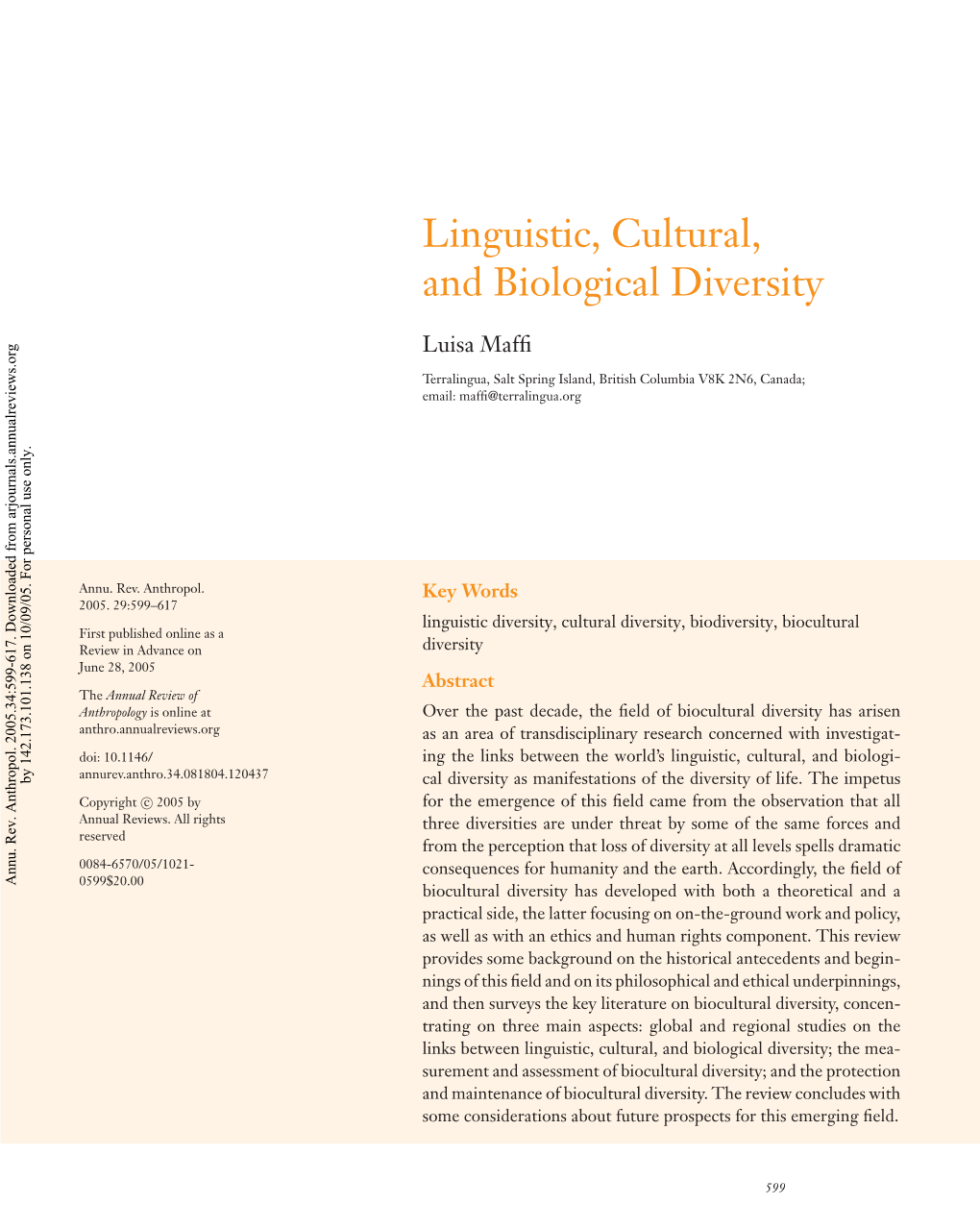 Linguistic, Cultural, and Biological Diversity