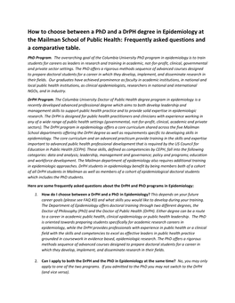 How to Choose Between a Phd and a Drph Degree in Epidemiology at the Mailman School of Public Health: Frequently Asked Questions and a Comparative Table