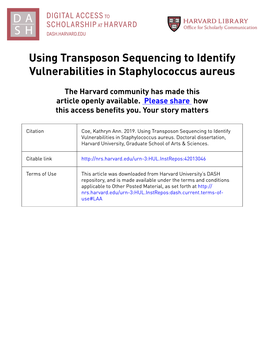 Using Transposon Sequencing to Identify Vulnerabilities in Staphylococcus Aureus
