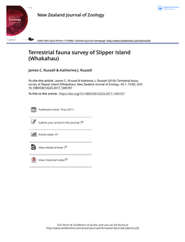 Terrestrial Fauna Survey of Slipper Island (Whakahau)