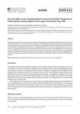 (Crustacea: Peracarida: Tanaidacea) of Chilean Fjords, with Description of a New Species of Zeuxoides Sieg, 1980