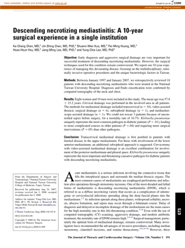 Descending Necrotizing Mediastinitis: a 10-Year Surgical Experience in a Single Institution