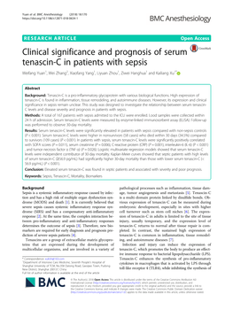 Clinical Significance and Prognosis of Serum Tenascin-C in Patients with Sepsis